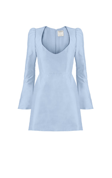 Demi Blue Bell Sleeve Silk Mini Dress