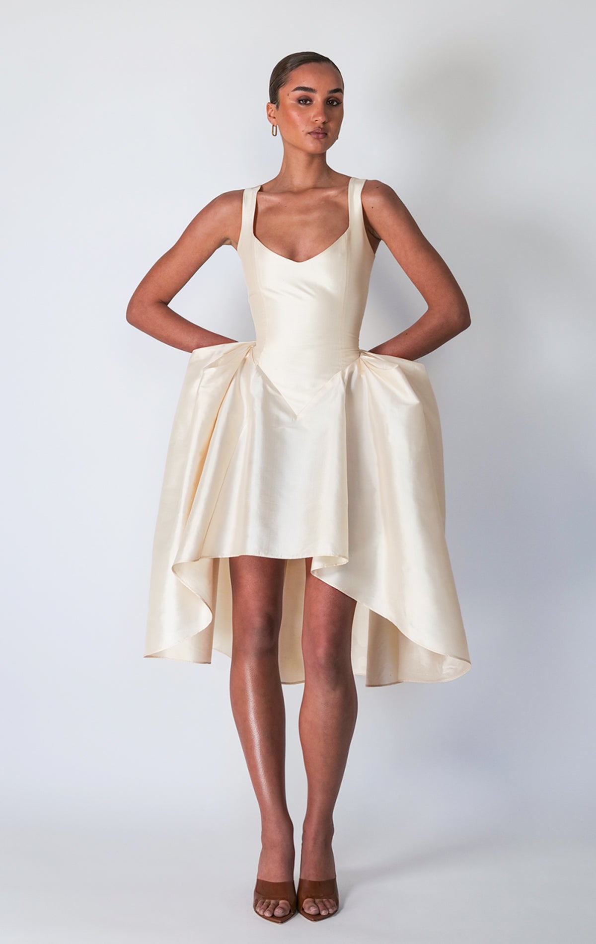 Franka Formal Champagne Sleeveless Silk Mini Dress Franka Formal Champagne Sleeveless Silk Mini Dress
