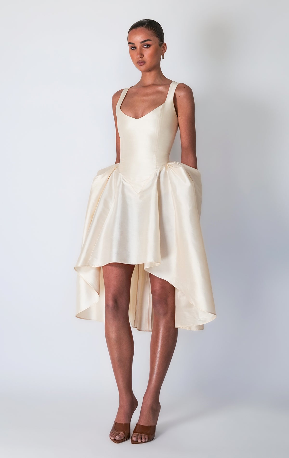 Franka Formal Champagne Sleeveless Silk Mini Dress Franka Formal Champagne Sleeveless Silk Mini Dress