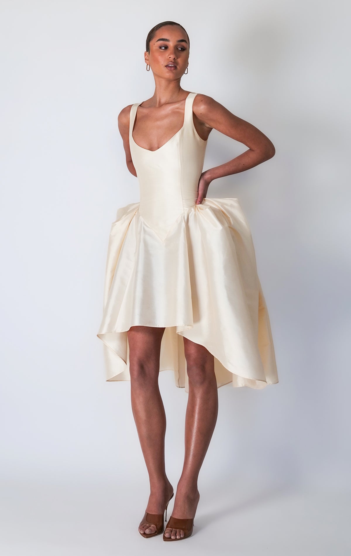 Franka Formal Champagne Sleeveless Silk Mini Dress Champagne / 3 Franka Formal Champagne Sleeveless Silk Mini Dress Champagne / 3