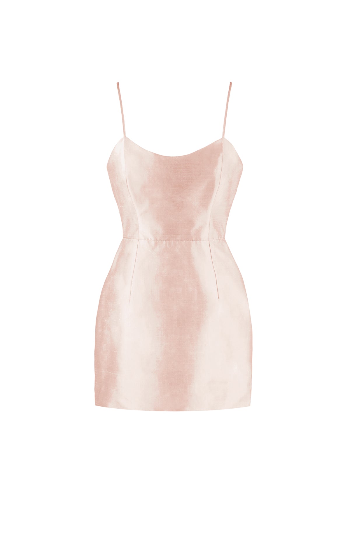 A pale blush pink satin slip dress with thin spaghetti straps and a sweetheart neckline, shown against a plain white background.