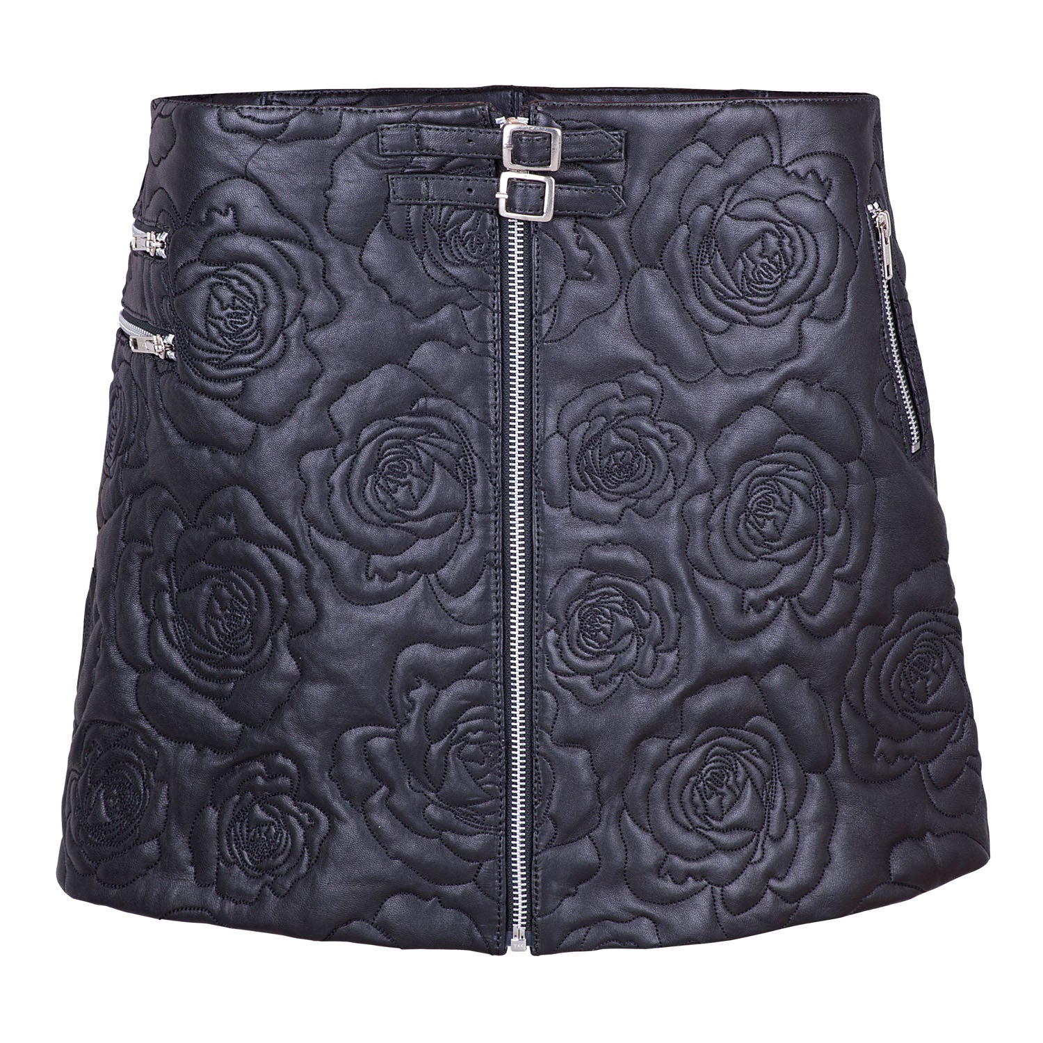 Roses In Silver Vases Embroidered Leather Skirt