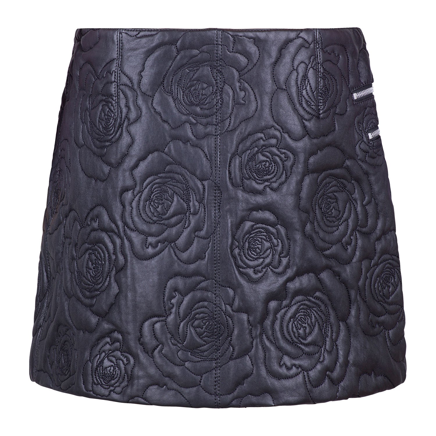 Roses In Silver Vases Embroidered Leather Skirt Back