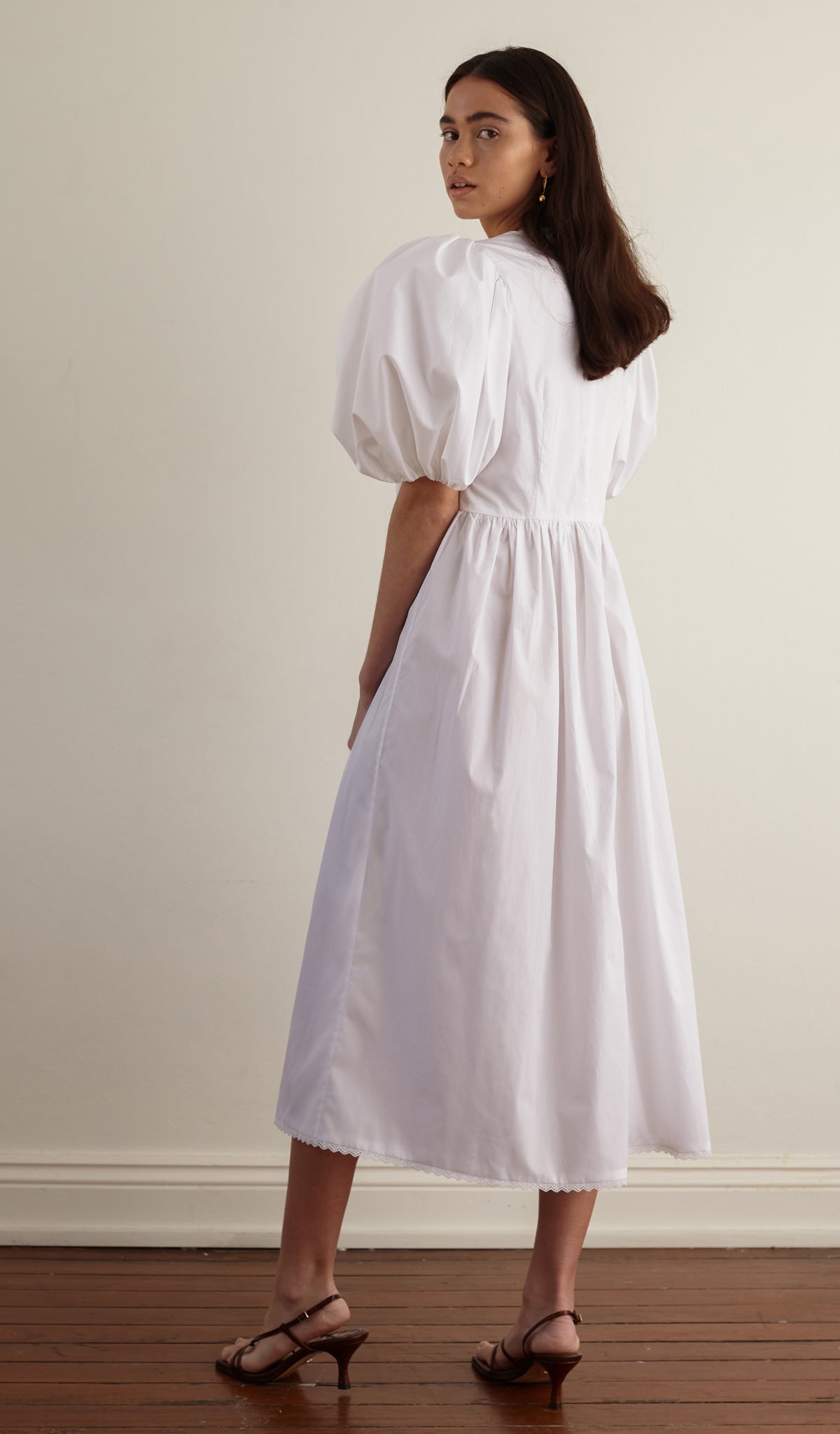 Cotton Volume Sleeve Maxi Dress