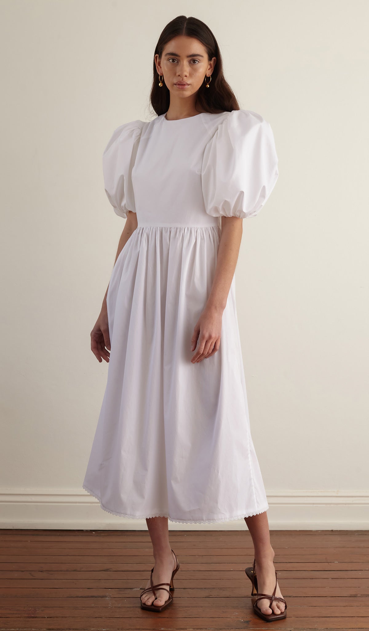 Cotton Volume Sleeve Maxi Dress