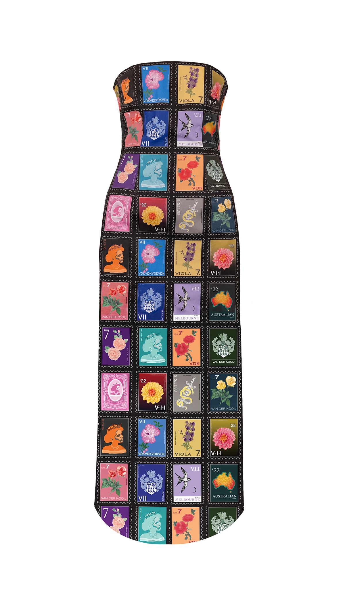 VII Stamp Print Strapless Dress